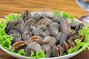Boiled cockles and sea food