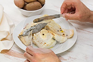 Boiled cod fish with potato