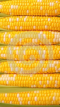 Boiled corn close up Rows of fresh golden yellow corn kernels