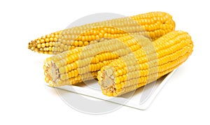Boiled corn isolated on white background