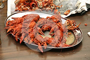 Boiled crawfish on a plate
