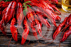 Boiled crayfish with dill and beer