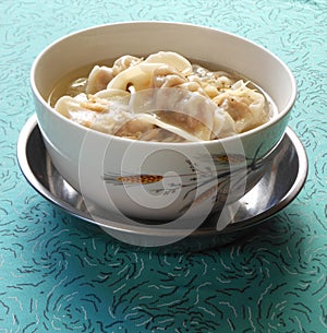 Boiled dumplings in dried shrimp soup