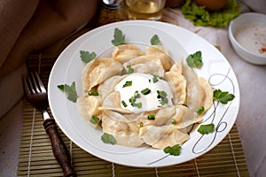 Boiled dumplings with sourcream