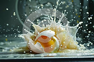 Boiled egg bursting and exploding in a microwave oven while cooking and ending in a splattered mess