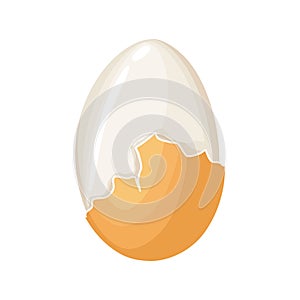 Boiled egg. Cracked eggshell and proteins isolated on white background. Egg vector healthy food