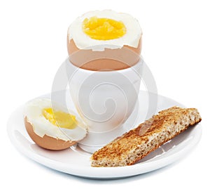 Boiled egg in eggcup isolated photo