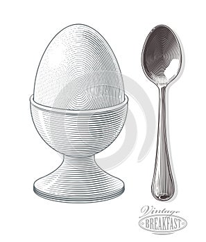 Boiled egg in eggcup with spoon