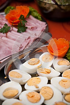 Boiled egg and ham platters