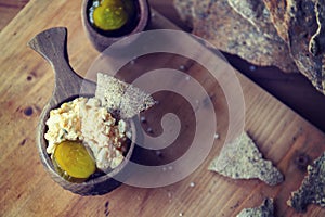 Boiled egg with mayonnaise on thin crispy bread. Traditional Scandinavian breakfast