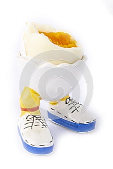 Boiled egg open half with legs isolate