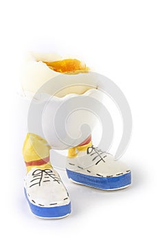 Boiled egg open half with legs isolate