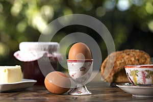 Boiled eggs on a breakfst table