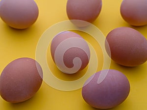 Boiled eggs on yellow background