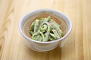 boiled fiddlehead (Ostrich fern) tossed with walnut dressing, Japanese cuisine