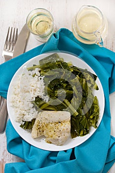 Boiled fish with rice and cabbage