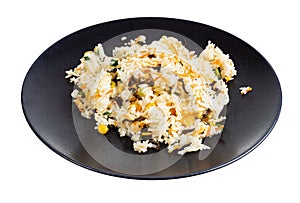 Boiled jasmine rice with egg and fried vegetables