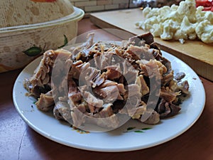 Boiled meat ready to join the rest of ingredients