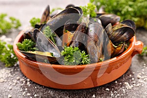 Boiled mussel with parsley