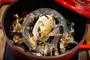 Boiled mussels with parsley