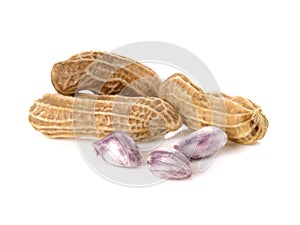 Boiled peanuts on white background