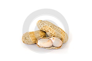 Boiled peanuts on white background