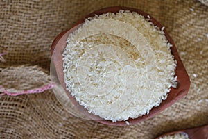 Boiled ponni rice on red clay pot