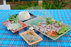 Boiled pork with lime ,garlic and chili sauce (pork with lime )