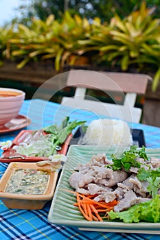 Boiled pork with lime ,garlic and chili sauce (pork with lime )