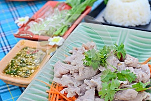 Boiled pork with lime ,garlic and chili sauce (pork with lime )