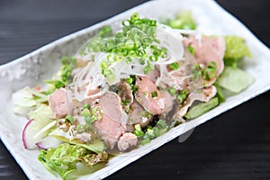 Boiled pork tongue with vegetable