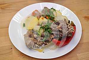 Boiled potatoes and meat