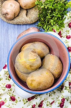 Boiled potatoes in their skins