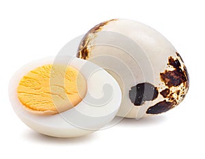 Boiled quail egg isolated on white background close-up.