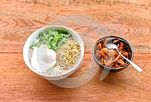 Boiled rice with eggs, a traditional breakfast of the Akha hill tribes at Ban Pha Hee, Chiang Rai Province