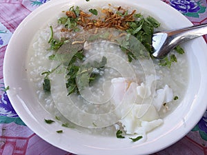 Boiled rice with poached egg, Laotian food