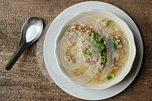 Boiled rice pork or mush - Thai style breakfast