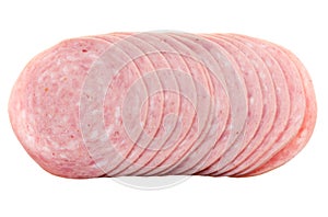 Boiled sausage pieces isolated