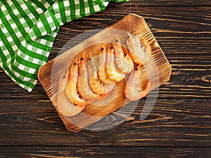 Boiled shrimp plate dinner nutrition on  wooden   backgroundn gourmet photo