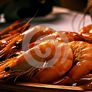boiled shrimps on the plate photo
