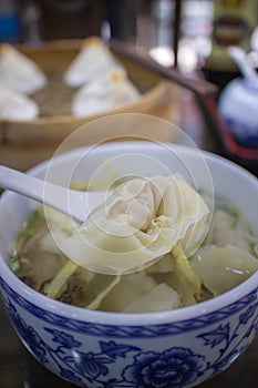 Boiled small dumplings with pork in the Chinese restaurant