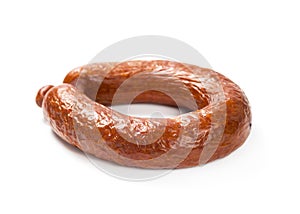 Boiled and smoked sausage on a white background