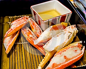 Boiled snow crab legs in Japanese restaurant