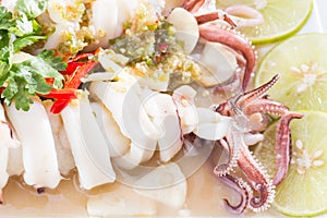 Boiled squid served in white dish