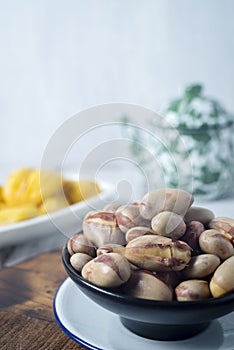 Boiled or steamed jack fruit seed, traditional healthy snack for tea or coffee time