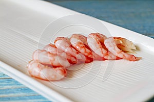 Boiled steamed shrimp in a plate