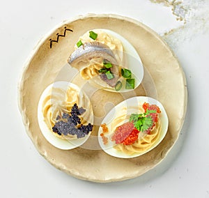 Boiled stuffed decorative eggs
