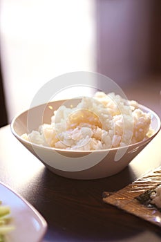 Boiled sushi white rice