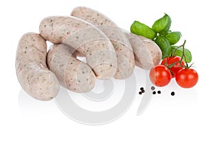 Boiled white sausage isolated on white background