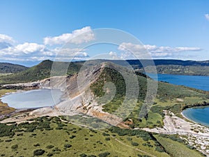 The Boiling and the Hot lake in caldera of Golovnin volcano on Kunashir Island, Kurils, Russia